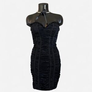 bebe Black Strapless Ruched Dress